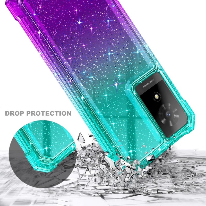 WDHD Compatible with TCL K24 & K23 & TCL 50 LE Phone Case Glitter Aqua/Purple | Full-Body Protective Shockproof Rugged Bumper Cover with Screen Protector, Raised Corners Drop Protection - Image 5